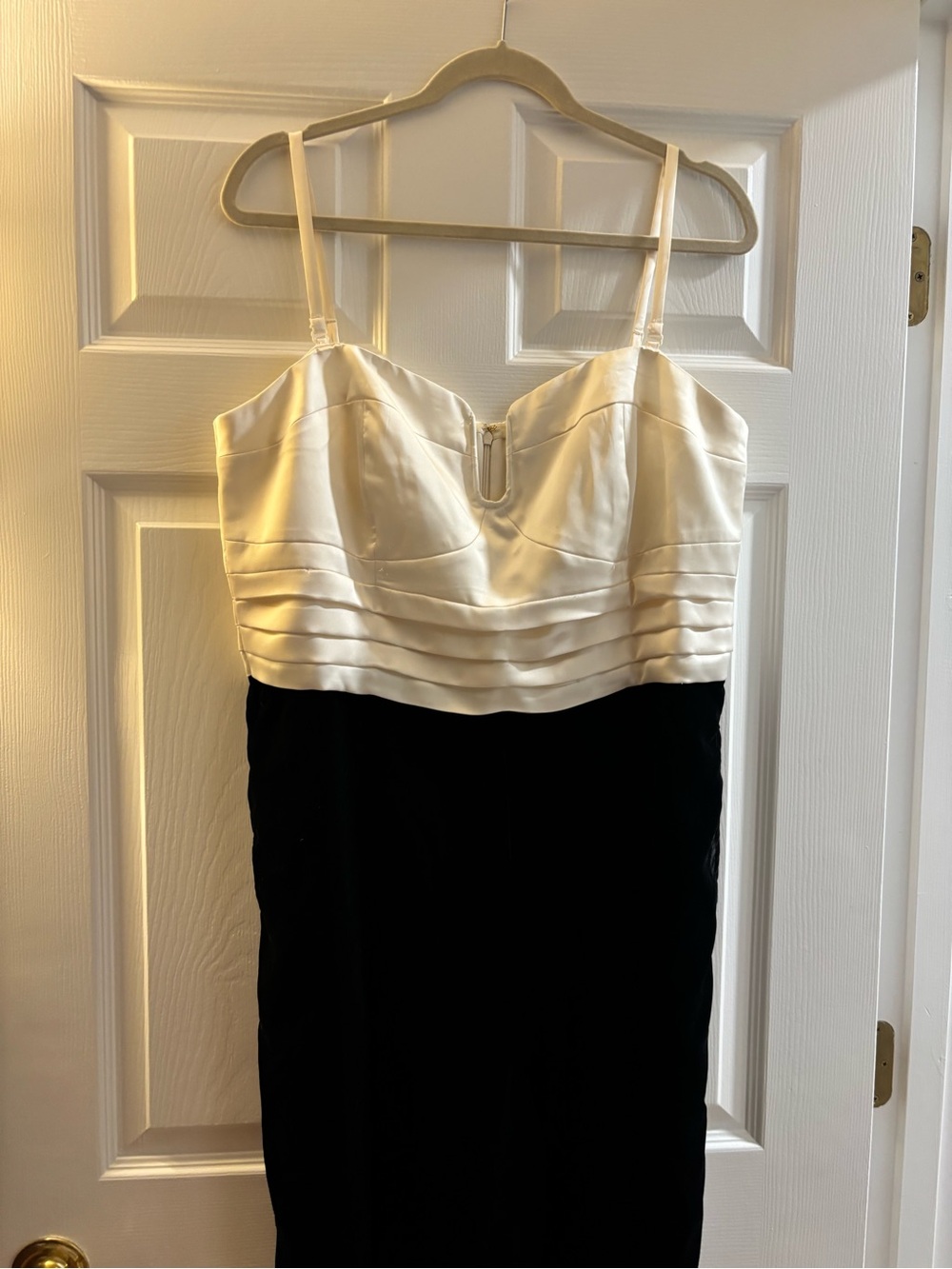 LOFT Black and White Strap Dress with Pleated Waist